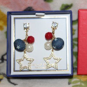 NWT Vineyard Haven Patriotic Red White & Blue Dangle Earrings  Nickel Free